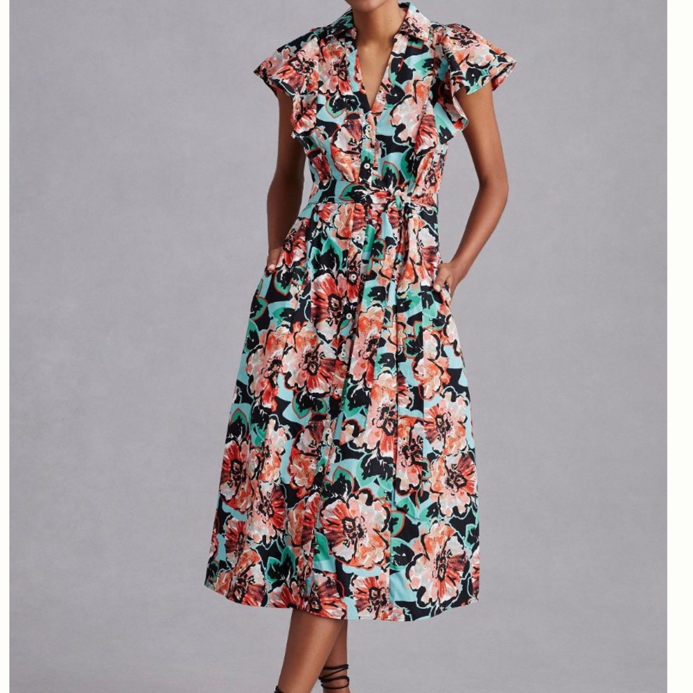Anthropologie Maeve Flutter Sleeve MIDI Dress